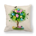 Detail of linen pillowcase with colorful Easter egg tree embroidery and butterfly motifs - Easter Egg Decor Tree (Style 15)