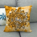 Housse de coussin en lin carrée avec motif mandala noir sur fond abstrait jaune - Housse Uniquement / Mandala Noir Jaune Orange (12)
