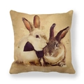 Easter bunny linen pillowcase with vintage hand-drawn rabbits and soft linen texture - Anthropomorphic Rabbits With Artificial Pearl Necklace And Bow Style (6) / 45x45cm