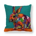 Artistic oil painting style Easter bunny pillow case on a vibrant turquoise backdrop - Pop Art Multicolor Stacked Bunny Style (7) / 45x45cm