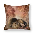 Detailed view of linen pillow cover with Bunny Dreams rabbit illustration by Carol Cavalaris - Snuggling Brown Rabbits Bunny Dreams Style (9) / 45x45cm