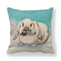 Macro detail of linen pillowcase featuring a cute white rabbit holding red winter berries - White Lop-eared Rabbit With Holly And Berries Style (12) / 45x45cm
