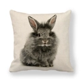 Macro shot of texture detail on linen Easter pillowcase with realistic gray bunny print - High-fidelity Long-haired Gray Rabbit (15) / 18x18 Inch