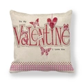 Beige linen Valentine pillowcase with red heart design and romantic lettering - Romantic Heart Butterflies (3)