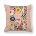 Pink linen Easter pillow case with cute rabbits, flowers, and 'Easter wishes' text - Pink Base Easter Wishes Style (7)