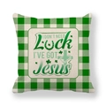 Federa per cuscino a quadretti verdi per San Patrizio con citazione religiosa e trifoglio - Stile I Don't Need Luck I've Got Jesus (10)