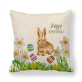 Federa per cuscino pasquale in lino con coniglio marrone, uova colorate e Happy Easter - Motivo Coniglio Marrone Happy Easter (7) / 45cmx45cm