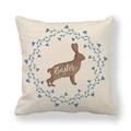 Linen Easter pillow cover featuring a brown bunny silhouette and floral wreath design - Brown Bunny Silhouette with Blue Wreath (Style 8)