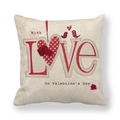 Valentine's Day linen pillow cover with LOVE lettering and red heart pattern - Polka Dot Heart Birds (4)
