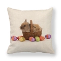 Linen Easter throw pillow cover with vintage bunny and colorful eggs on white background - Baby Rabbits in Basket with Eggs (1) / 18x18 Inch