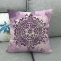 Cojín decorativo de lino con acuarela púrpura y patrón geométrico de mandala negro - Solo Funda / Mandala Púrpura Claro (2)