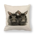 Square linen pillow cover with realistic gray rabbit prints on a cream background - Sketch of Two Long-haired Gray Rabbits (4) / 18x18 Inch