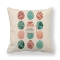 Federa pasquale in lino con uova dipinte a mano colorate e testo Happy Easter - 45x45 cm / Toni Morandi Uova di Pasqua Slogan (1)