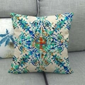 Funda de cojín de lino con patrón de mandala geométrico en verde azulado y naranja - Mandala Azul Cerceta (4)