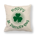 Linen St. Patrick's Day pillow cover with green clover and HAPPY text design - Shamrock Burst Lines (6) / 45x45cm