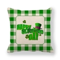 Federa per cuscino San Patrizio in lino con quadri verdi, cappello e trifogli - Stile a Scacchi Happy St. Patrick's Day (12)