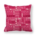 Detailed view of magenta linen pillowcase featuring artistic Love and I Heart U prints - 18x18 Inch / Rose Red All-over Love Pattern Style (5)