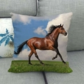 Linen cushion cover featuring a realistic brown horse running on green grass - Realistic Steed Running(29)