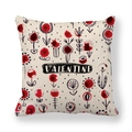Detailed close-up of a linen Valentine pillowcase with red floral print and lettering - 18x18 Inch / Valentine Hand-painted Floral Style (7)