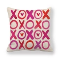 Detailed close-up of linen pillowcase with watercolor heart and XOXO festive patterns - 18x18 Inch / XOXO and Heart Watercolor Style (9)