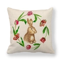 Federa in lino con coniglietto pasquale e ghirlanda di tulipani ad acquerello - Coniglio Marrone in Ghirlanda di Tulipani Rosa (9) / 45cmx45cm