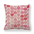 Detailed view of square linen pillowcase with vertical red heart pattern and woven texture - 18x18 Inch / Vertical Arranged Decorative Heart Style (10)