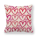 Macro shot of linen throw pillow cover with hand-drawn red and pink heart patterns - 18x18 Inch / Sweet Hand-painted Repeating Hearts Style (11)
