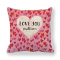 Detail of linen pillowcase with heart pattern and LOVE YOU millions text print - 18x18 Inch / Love You Millions Pink Background Style (12)