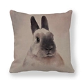 Funda de cojín cuadrada de lino con estampado de conejo de Pascua estilo acuarela - Estilo de conejo de acuarela marrón negro y blanco (22)