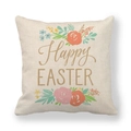 Federa pasquale in lino con scritta Happy Easter e vivace stampa floreale - 45x45 cm / Auguri Floreali Dipinti a Mano Centrali (3)