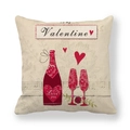 Beige linen Valentine pillow cover with red wine bottle, hearts and I Love You print - Romantic Dining Design (6)