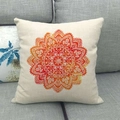Macro view of geometric mandala linen pillow cover with vibrant orange gradient texture - Orange Red Mandala (1)