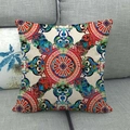 Linen square throw pillow cover featuring vibrant red and blue geometric mandala patterns - Complex Geometric Mandala (6)