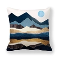 Detail of artistic marble pattern peach skin pillow case with sun and mountain abstract print - Sea Blue Gold Line Scenery (32)