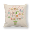 Federa in lino per Pasqua con albero di uova colorate su tessuto materico - 45x45 cm / Albero di Uova di Pasqua Vaso a Righe (4)