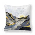 Detail of soft peach skin pillow cover with abstract marble mountain and sun landscape print - Gray Pattern Yellow Sun Birds (36)