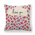 Linen Valentine's Day pillow cover with love heart pattern and handwritten text - 18x18 Inch / Heart with Love You Text Style (3)