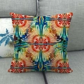 Linen-style square throw pillow cover with colorful mandala geometric pattern - Ethnic Multicolor Symmetry (7)