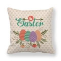 Beige linen Easter pillow cover with rabbit silhouette and colorful egg patterns - Easter Heart Pattern Style (Style 4)