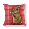 Linen Easter pillowcase with brown rabbit print and red checkered background - Realistic Brown Rabbit On Plaid Background Style (20) / 45x45cm