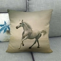 Linen cushion cover featuring a white running horse design on a beige background - Running White Horse Beige(31)