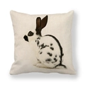 Linen Easter pillow cover with a realistic black and white spotted bunny pattern - Side Sitting Black and White Spotted Rabbit (6) / 18x18 Inch