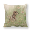 Easter bunny pillow case with realistic brown rabbit and daisies on linen fabric - Brown Lop-eared Rabbit And Daisies Green Background Style (1) / 45x45cm