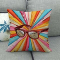 Linen cushion cover with pop art glasses and rainbow lines on a gray sofa - Pop Art Glasses Pattern (6)