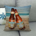 Modern linen pillow cover with artistic beach theme and brown glass bottles print - Beach Beer Bottles Pattern (9)