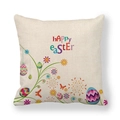 Linen Easter pillow cover with happy easter text and colorful eggs pattern - Happy Easter Colorful Text (Style 6)