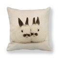Linen textured square pillowcase with two cute white rabbits print for Easter decor - Two White Baby Rabbits Sitting Side by Side (7) / 18x18 Inch