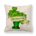 Linen St. Patrick's Day throw pillow cover featuring green leprechaun hat and shamrocks - Hat with Ribbon Style (18)