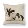 Linen blend throw pillow cover featuring cute black and white rabbits and kitten pattern - Cat and Rabbit Group Photo (8) / 18x18 Inch