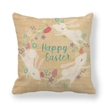 Linen Easter pillow cover featuring a Happy Easter wreath with cute white rabbits - White Rabbits Egg Wreath Style (17)